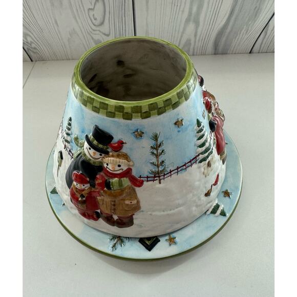 YANKEE CANDLE Theresa Kogut Shade Jar Topper and 4.75" Plate Snowman - Picture 1 of 9